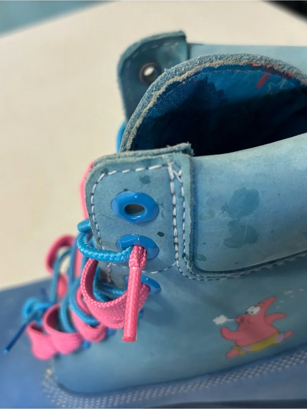 Timberland Sponge Bob Boots with Pink & Teal Laces